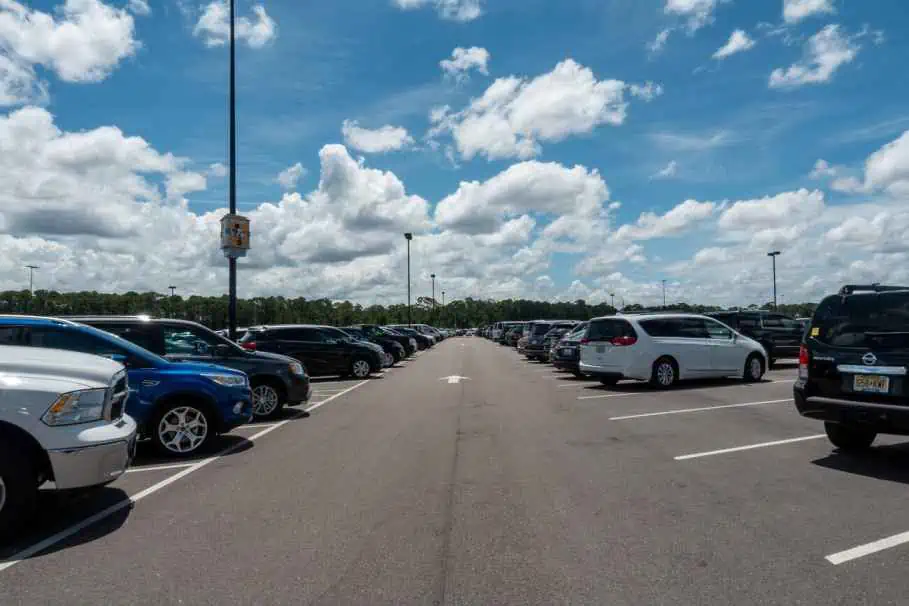 Cars in the parking lot at Hollywood Studios of Disney World