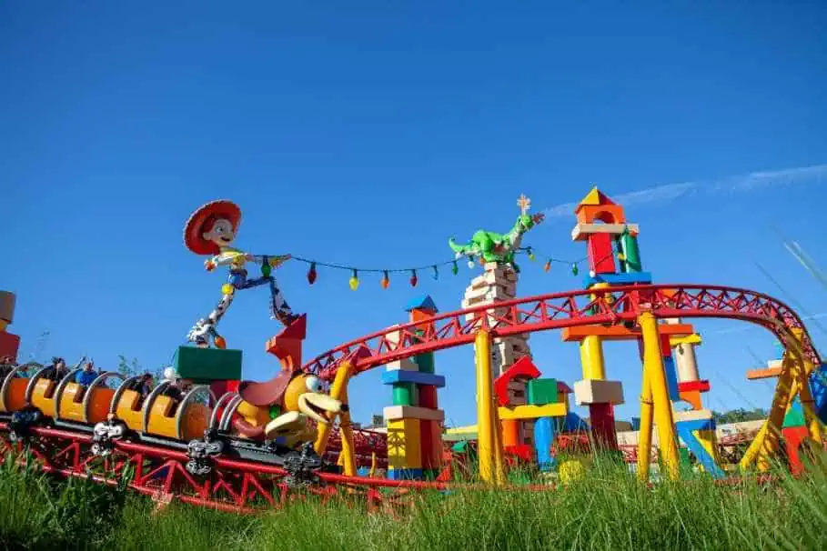 People Safely Enjoying Slinky Dog Dash Rollercoaster at Toy Story Land