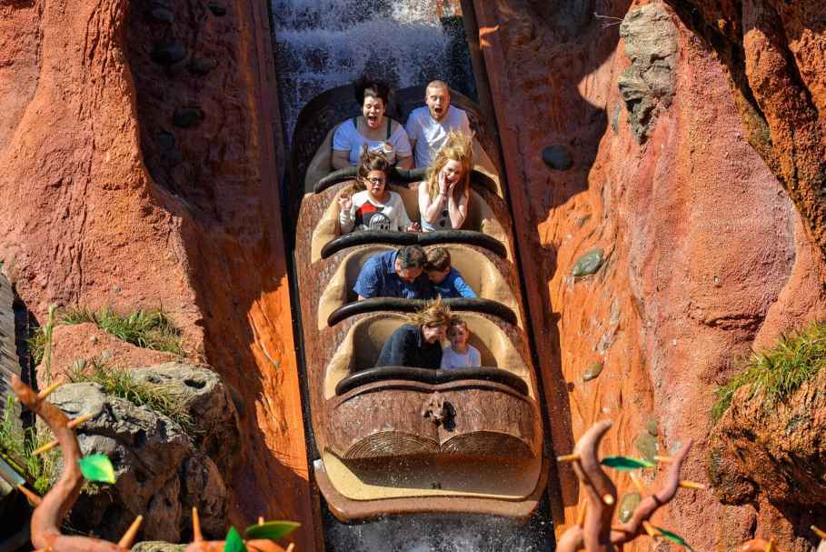 People are enjoying the Splash Mountain Roller Coaster at Walt Disney World Resort