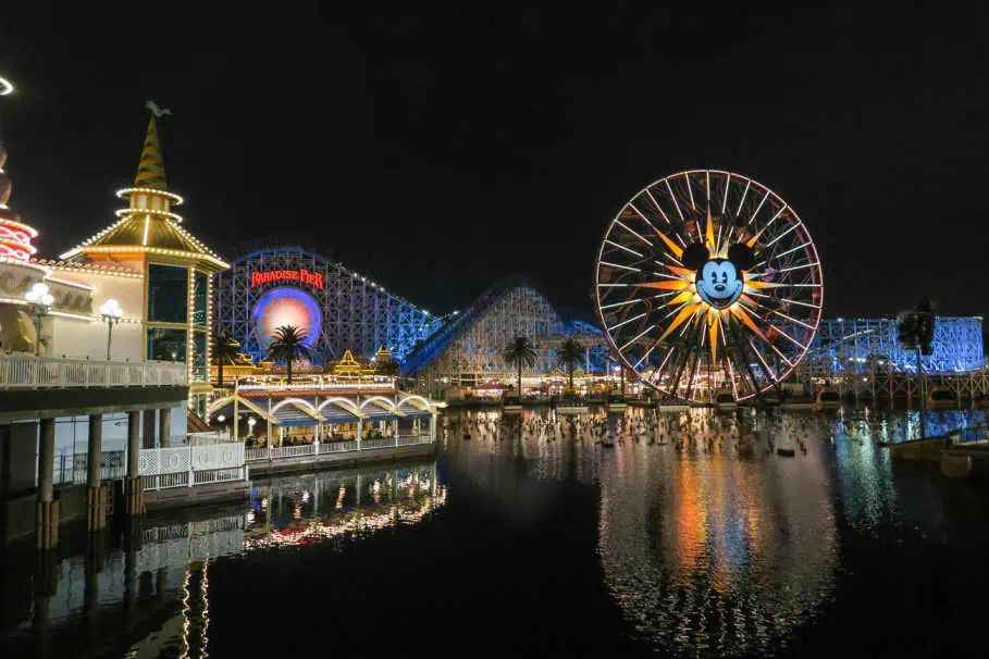 A Night View of Disney California Adventure Park in Anaheim California