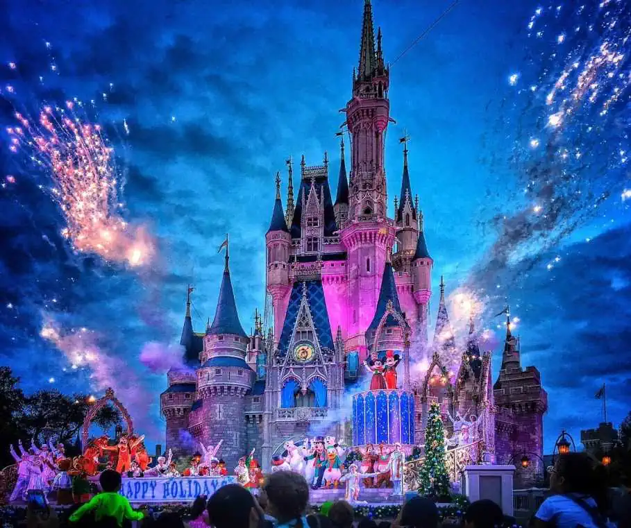 Christmas holidays live show in front of Cinderella Castle at Walt Disney World Resorts in Orlando, Florida