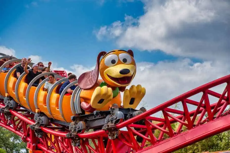 People enjoying Slinky Dog Dash Rollercoaster ride at Toy Story Land in Hollywood Studios