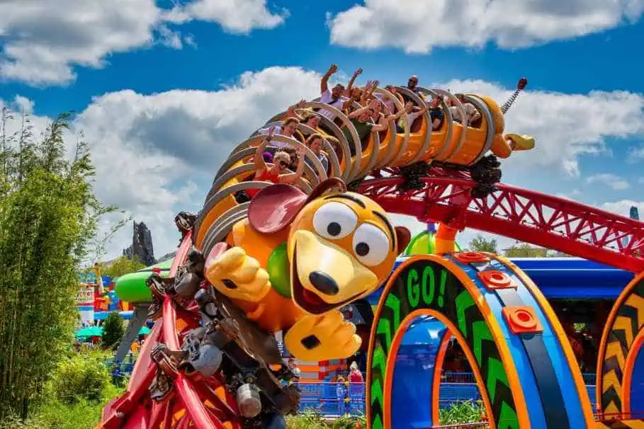 People of All Ages enjoying the Slinky Dog Dash Rollercoaster at Toy Story Land of Hollywood Studios