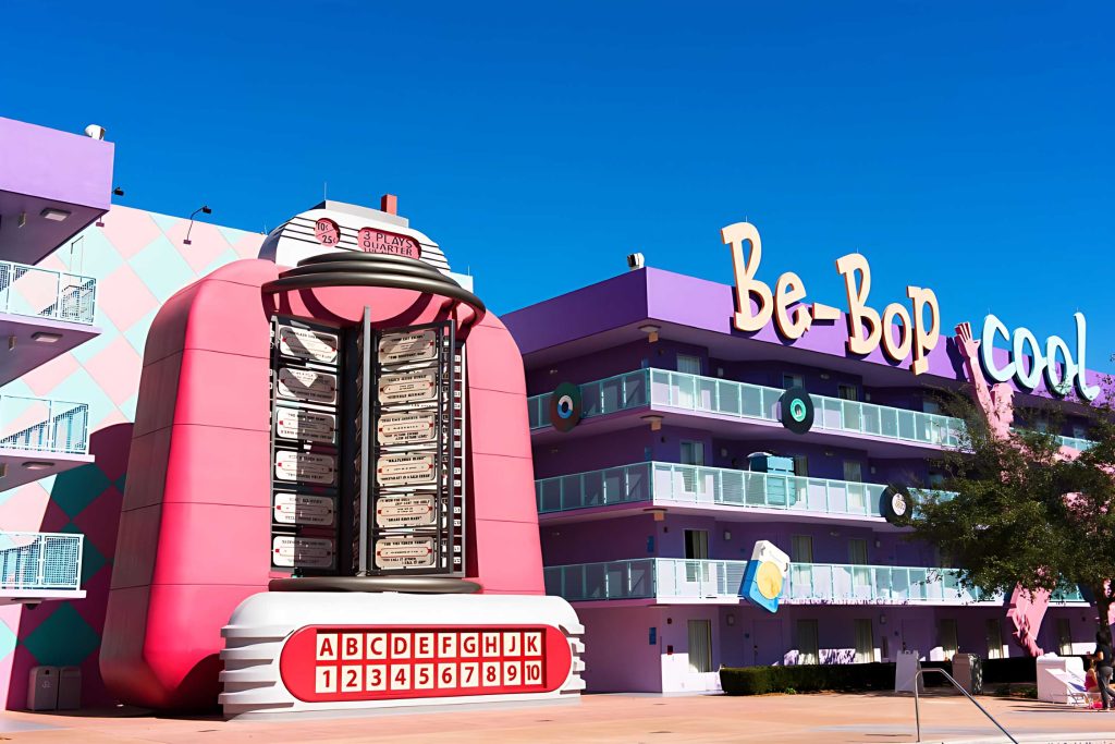 A building in the shape of a retro juke box at Disney's Pop Century Resort, One of the Most Popular Disney World Resorts